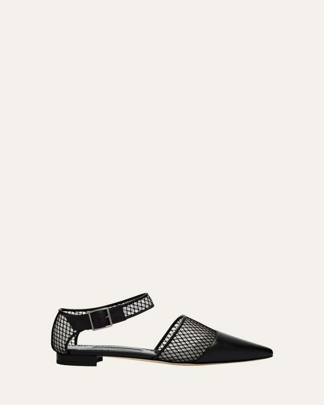 Jatelah Leather Net Ankle-Strap Flats